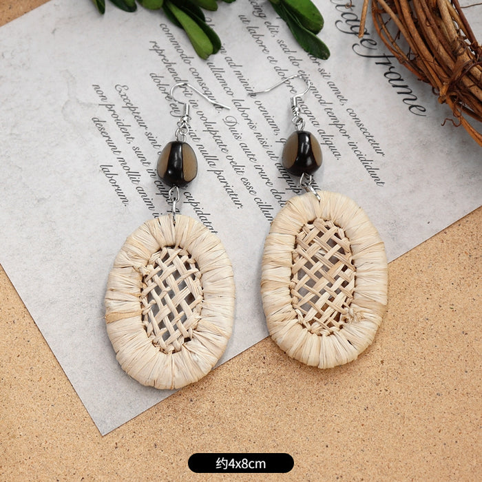 Wholesale Rattan Woven Ethnic Style Wooden Earrings JDC-ES-Luox010