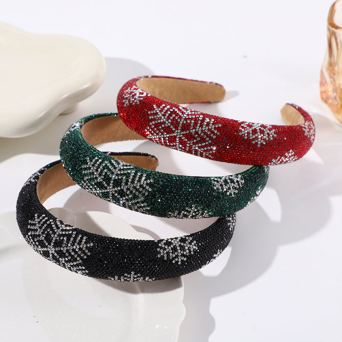 Wholesale Christmas snowflake headband sponge wide edge full diamond headband all-match high-end headband hair accessories