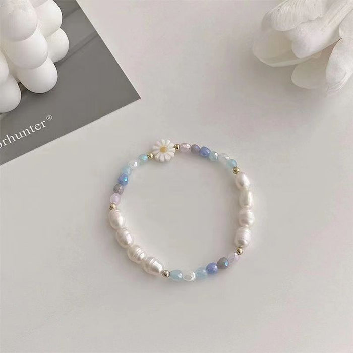Wholesale Color Daisy Flower Necklace Pearl Women  Clavicle Chain Design Neck Chain Bracelet