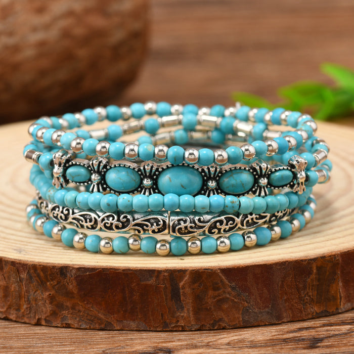 Wholesale 5-Piece Set of Turquoise Series Elastic Rope beaded Bracelets