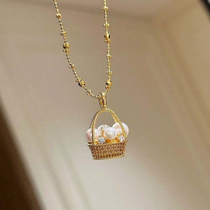 Wholesale Baroque pearl crescent silver necklace summer color zircon moon clavicle necklace