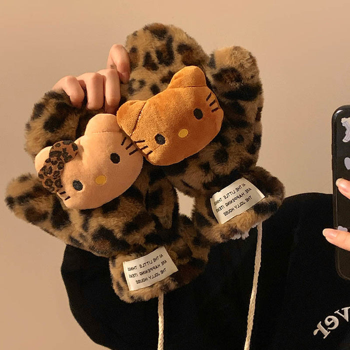Wholesale Cartoon leopard print plush gloves