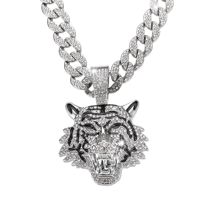 Wholesale 3D Diamond Tiger Pendant Alloy Men's Necklace JDC-NE-QingR008