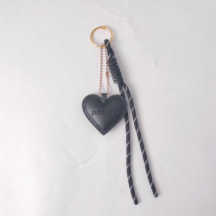Wholesale Heart Shaped PU Leather Bag Charm Keychain Black Embossed With Braided Rope Car Hanging Ornament Boutique Resale Gift
