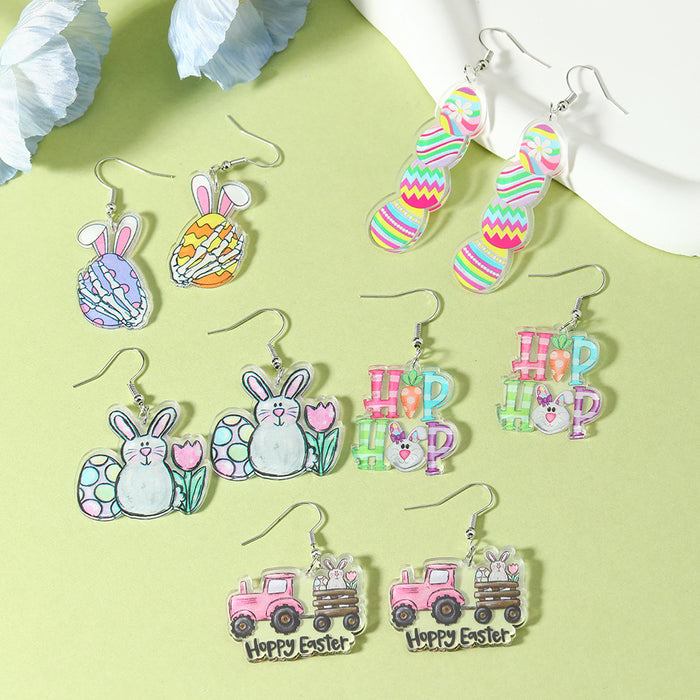 Wholesale cartoon character cute Big Ear Rabbit acrylic painted earrings niche simple personalized earrings