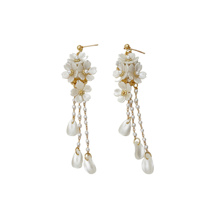 Wholesale Vintage floral long tassel earrings with temperament, niche and personalized tassels