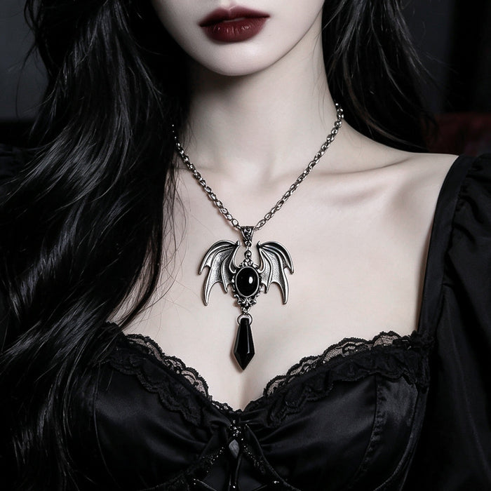 Wholesale Gothic  Bat Wing Necklace Red Pendant Alloy Jewelry Accessory For Party Gift