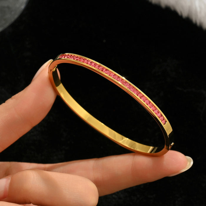 Wholesale Trendy Titanium Steel Bracelet With Zircon Studs Four Leaf Clover Starry Design