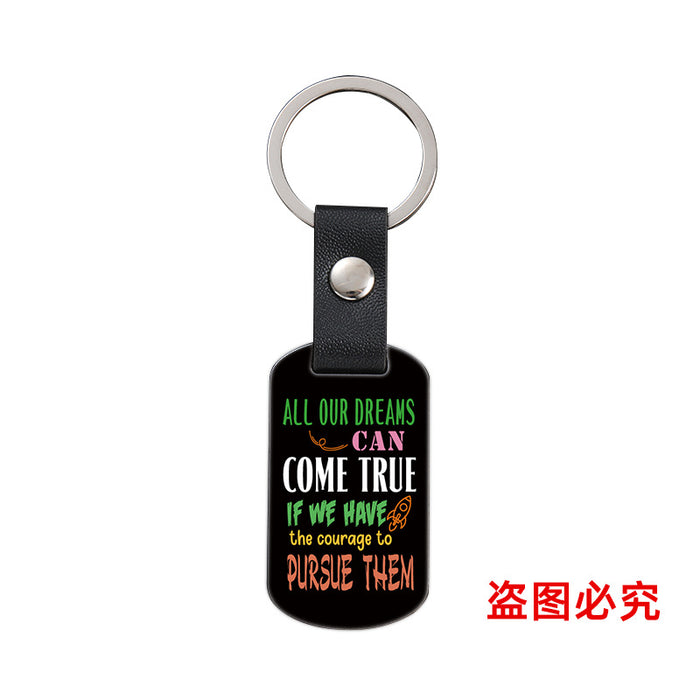 Wholesale Inspirational Positive Color Printing Leather Buckle Metal Keychains JDC-KC-GangGu052