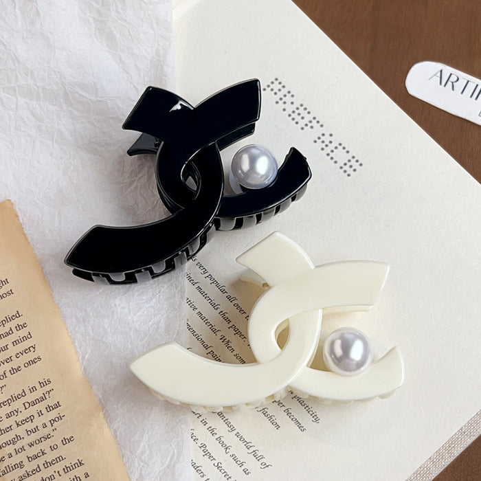 Wholesale Chic Cross Claw Hair Clip White Plastic Pearl Decoration Fashion Hair Accessory Gift