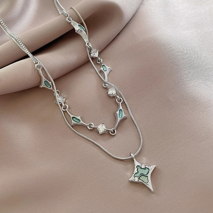 Wholesale Double layered four pointed star necklace, collarbone chain, niche accessory
