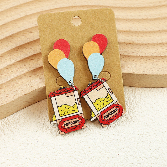 Wholesale Daily Cute Balloon Popcorn Machine Colorful Women' s Wooden Acrylic Earrings Retro Earrings