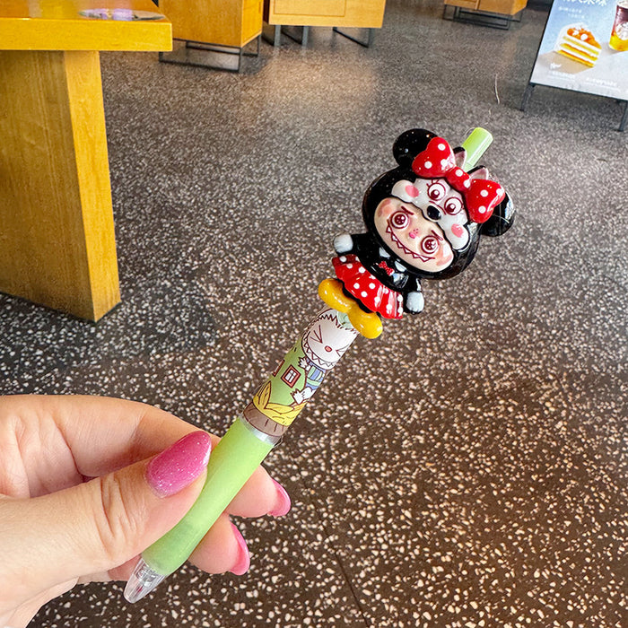 Wholesale Cartoon Smiling Face Funny Flash Diamond Press Ballpoint Pen Blue Cute Girl Girl Dreamy Girl Heart Beaded Pen