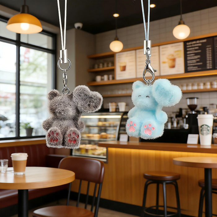 Wholesale Cartoon Flocked Heart-Bear Keychain