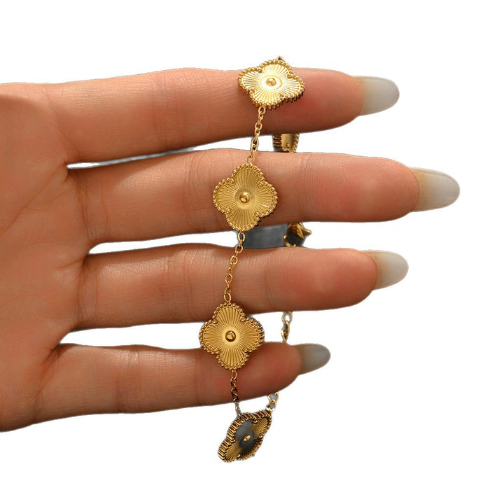 Wholesale Chic Four Leaf Clover Gold Bangle Set Titanium Steel Electroplated Fashion Accessory