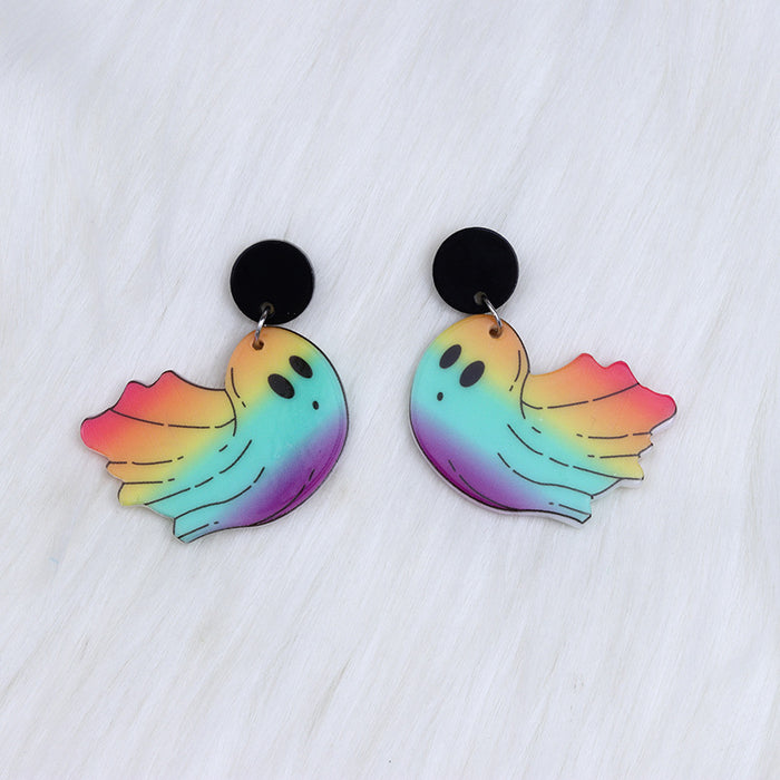 Wholesale  Rainbow Ghost printed acrylic earrings cartoon cute mushroom ghost earrings ear jewelry