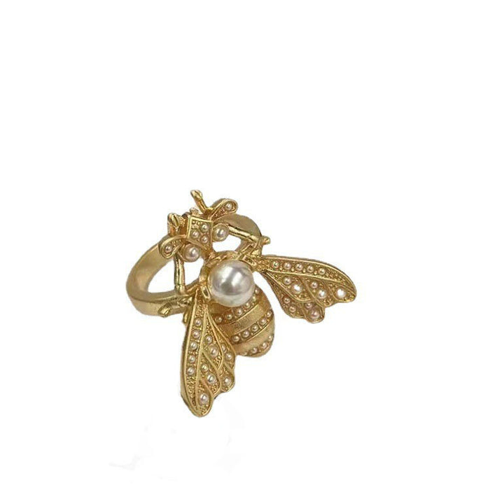 Wholesale Rhinestone pearl adjustable open ring brass material fashionable and versatile ring