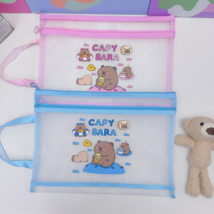 Wholesale 10pcs/ pack A4 Double-Layer Mesh Zipper Bag File Folder