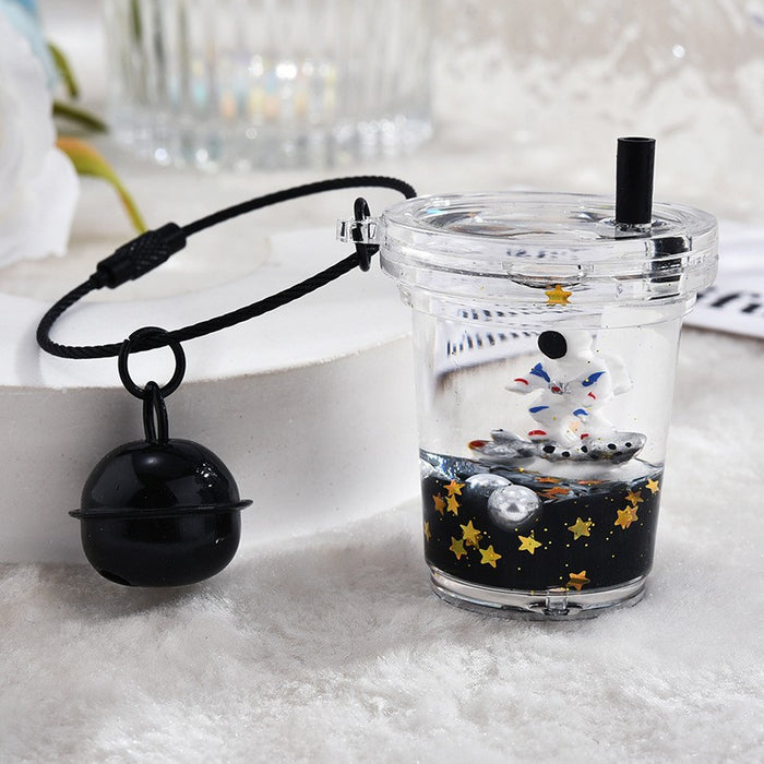 Wholesale Black and gold glitter bottle milk tea cup oil-filled acrylic keychain