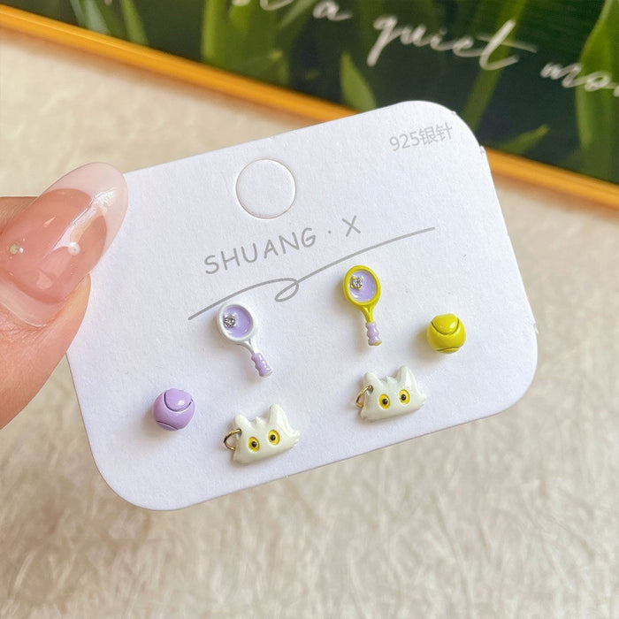 Wholesale  Cartoon Cute Earrings Three-piece Set Women's Silver Needle Children's  Beaver Earrings