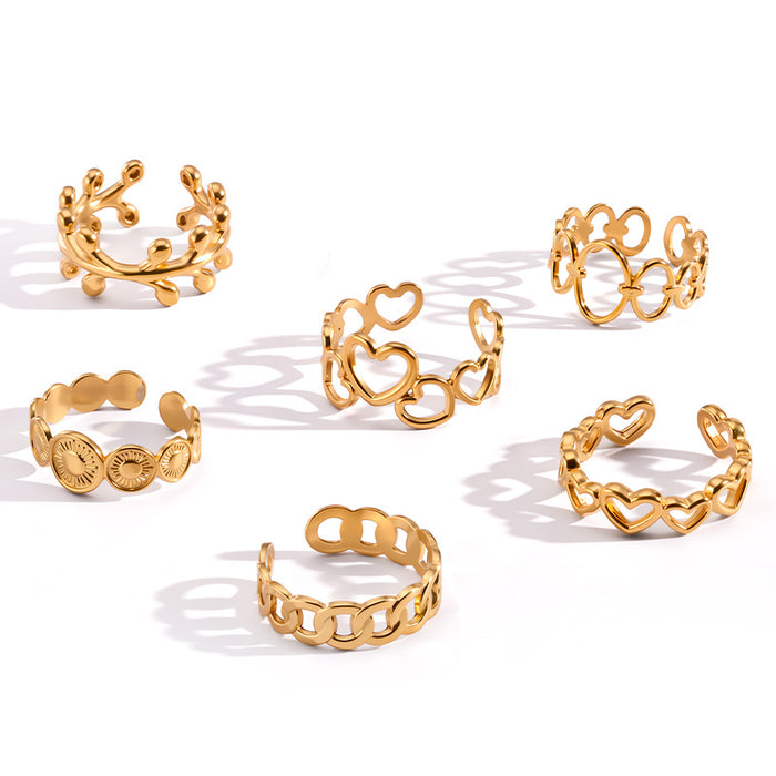 Wholesale Hollow Geometric Stainless Steel Adjustable Open Ring Gold Plated Jewelry