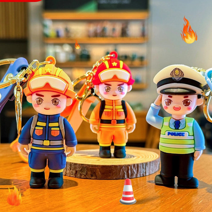 Wholesale Chinese Style Cartoon Traffic Police Firefighter PVC Keychain Pendant Fire Safety Campaign