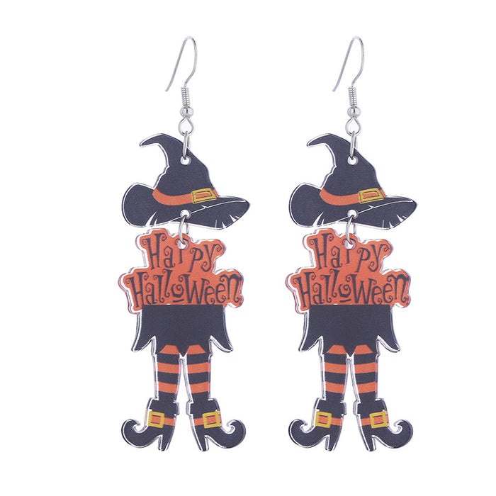 Wholesale  Earrings Acrylic Double-Sided Long-Legged Witch Pumpkin Man Skull Horror Atmosphere Earrings