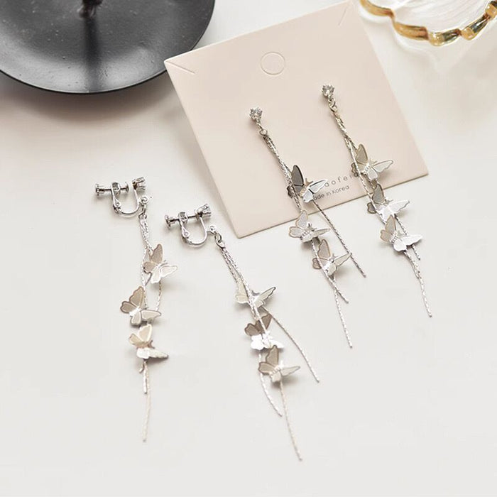 Wholesale Three dimensional butterfly earrings with tassel chain earrings