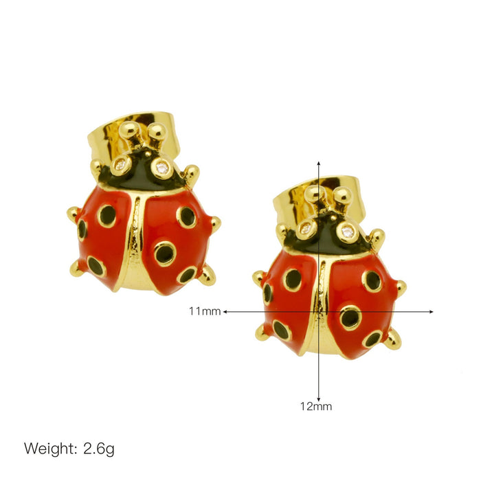Wholesale Colorful oil-dripping cherry ladybug earrings