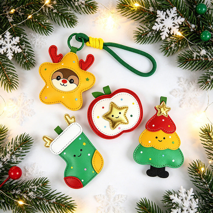 Wholesale Christmas Deer Star Keychain Cute Leather PU Pendant Holiday Gift MOQ≥2