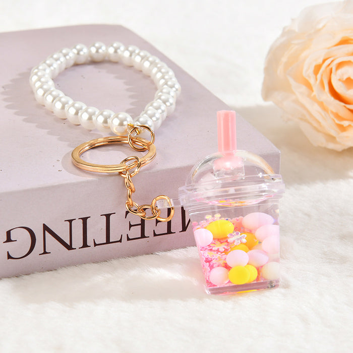 Wholesale Liquid Crystal Acrylic Oil Sugar Soy Milk Tea Cup Keychain