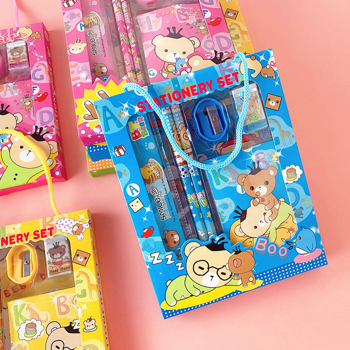 Wholesale 6 Piece Blue Kids Stationery Set Stylish School Gift Box For Birthday And Christmas Prize