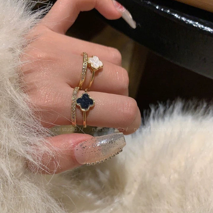 Wholesale Double layered clover open ring, light luxury new style, versatile temperament, index finger ring
