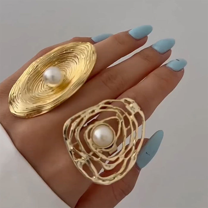 Wholesale Jewelry with exaggerated personality, irregular ring, women's niche pearl flower ring