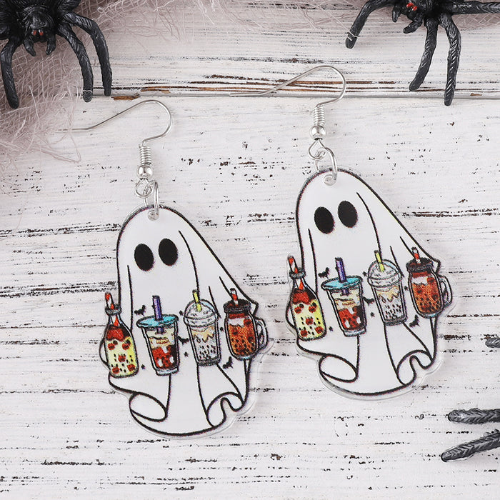 Wholesale  Cute Ghost Coffee Cup Pendant Earrings Acrylic Ear Jewelry Holiday Party Gifts