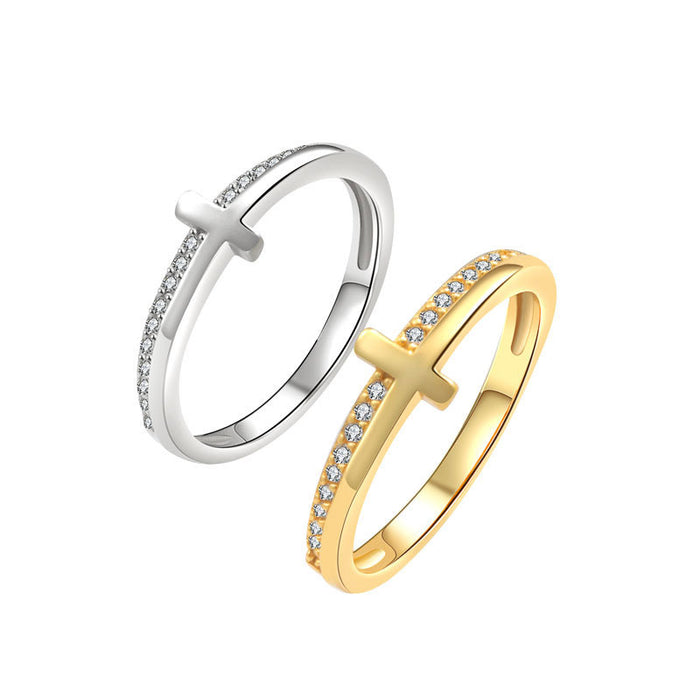 Wholesale White Gold Plated Copper Cross Ring Rhinestone Fashion Jewelry Accessory For Women Gift