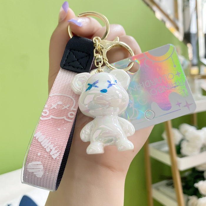 Wholesale Creative cartoon resin gradient graffiti bear key chain fashion trend key chain cute bag ornaments