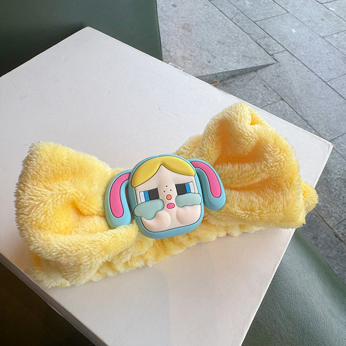 Wholesale Cartoon Face Wash Hair Band Women' s Little Doll Cute High Elastic Hair Band Apply Mask Makeup Plush Wrist Band Headwear