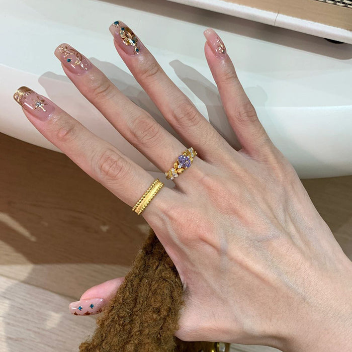 Wholesale Bauhinia ring, women's purple diamond inlaid light luxury ring