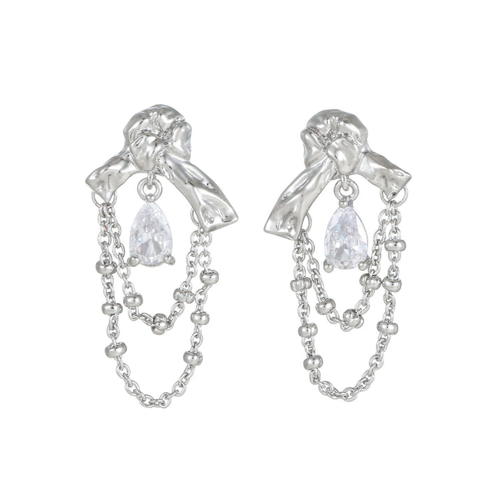 Wholesale Elegant and luxurious earrings with zircon bow and tassel