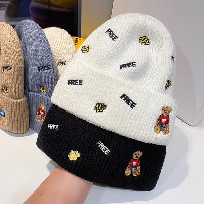 Wholesale Autumn and Winter Cartoon Embroidery Letters Pullover Knitted Hat JDC-FH-Shangy001