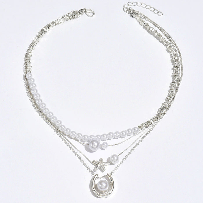 Wholesale New Fashionable Retro Imitation Pearl Necklace Alloy Pendant Jewelry Necklace