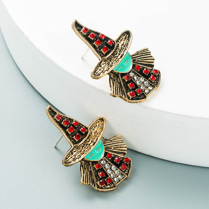 Wholesale Halloween Alloy Diamond Cartoon Witch Earrings Women's Dark Wind Halloween Classic Gift Earrings