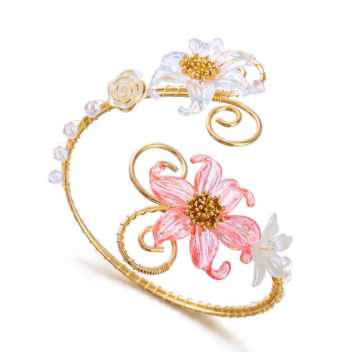 Wholesale Floral Design Pearl Open Cuff Bracelet Accessory for Wedding Party Gift Boutique