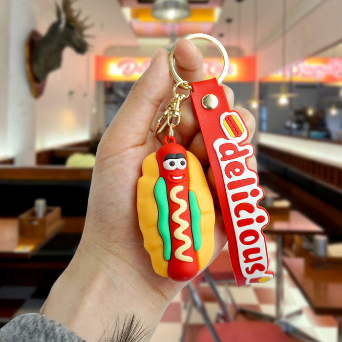 Wholesale Cartoon Simulation French Fries Burger Silicone Doll Keychain JDC-KC-Yexiang003