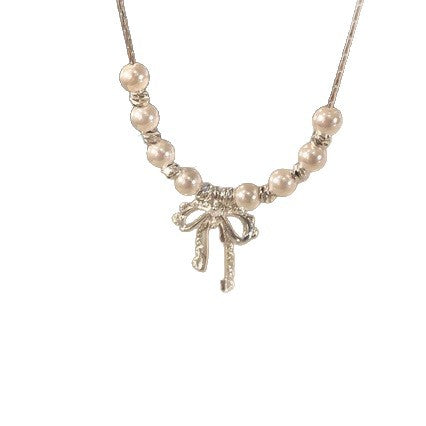 Wholesale Lace Bow Pearl Necklace Chic Women' s Collarbone Chain Jewelry
