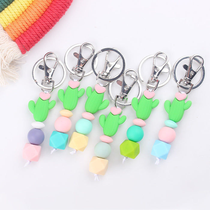 Wholesale Santa Cartoon 3D Cactus Silicone Bead Keychain JDC-KC-GuangTian033