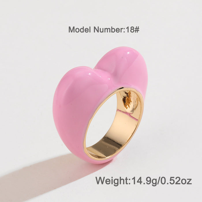 Wholesale 6pcs Valentine's Day Love Peach Drop Oil Color Three-dimensional Enamel Ring JDC-RS-KenJie001