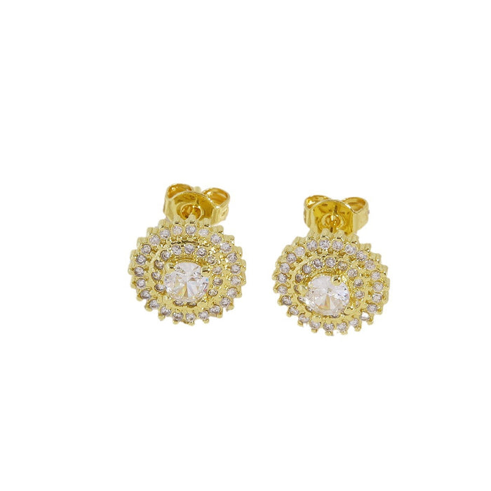 Wholesale Copper Gold Plated Simple Zircon Earrings JDC-ES-BaiTian018