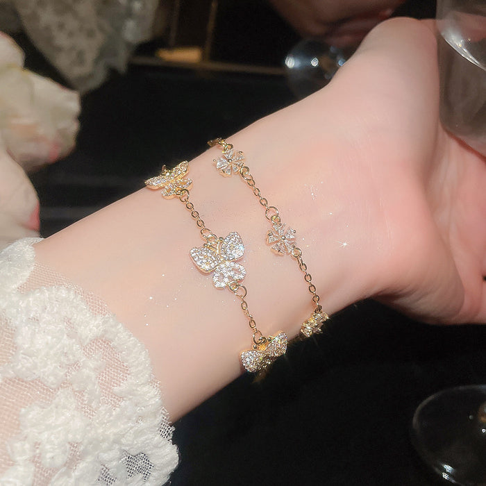 Wholesale Gold Plated Zircon Butterfly Flower Fashion Bracelet Jewelry Accessory